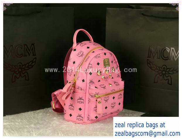 High Quality Replica MCM Stark Backpack Medium in Calf Leather 8003 Pink - Click Image to Close